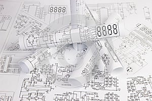 Paper electrical engineering drawings.