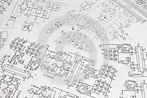 Paper electrical engineering drawings. Work of an electronic engineer