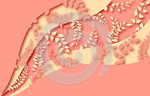 Paper elegant branches with leaves layer cut abstract background. Ecology and environment conservation concept. Paper art style.
