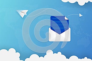 Paper envelope and flying paper planes - email concept