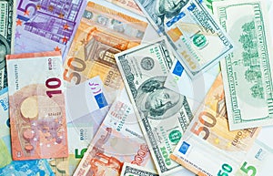 Paper euros, rubles, and dollars. The concept of difference and uniformity of money. For financial journals and articles