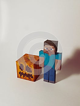 paper figures from minecraft, pumpkin, DIY figure block from minecraft, Steve photo