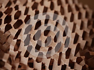 Paper filler for parcels. Kraft brown honeycomb packaging paper with slots