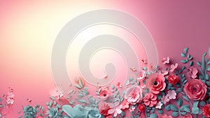 Paper Floral Design on Radiant Pink Gradient Background