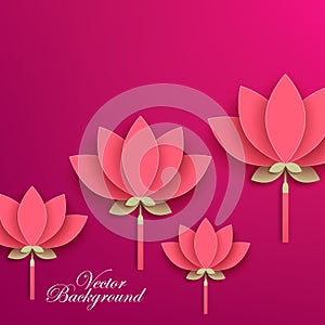 Paper flower. Red lotus cut from paper. Wedding decorations. Greeting card template, blank floral wall decor. Background