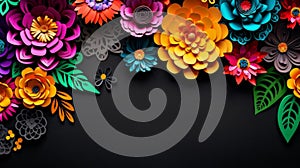 Colorful Multi Shape Paper Flowers On Black Background photo