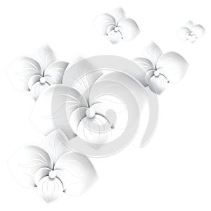 paper flowers background - white orchid llustration, for tiles designing
