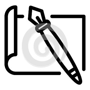 Paper and fountain pen icon, outline style