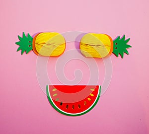 Paper fruits flat lay abstract summer minimal concept. Trendy background.