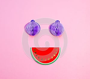 Paper fruits flat lay abstract summer minimal concept. Trendy background.