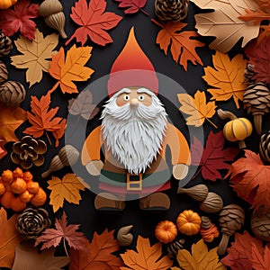 Paper Gnome Among Fall Leaves: Detailed Background Elements photo