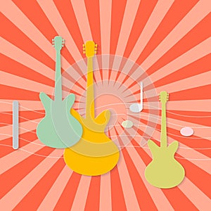 Paper Guitars on Retro Background