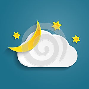 Paper half moon, cloud and stars in the night