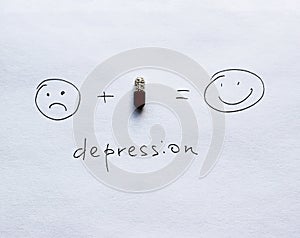 A paper with hand drawn emotions sad and smile, depression and happiness