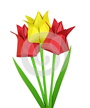 Paper handmade tulip flowersin a bouquet