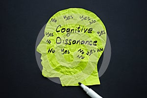 Paper head and handwritten inscription Cognitive dissonance. photo