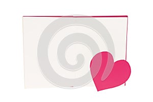 Paper heart bookmark on blank open book isolated on white