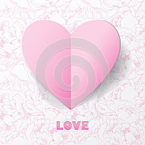 Paper Heart Love Card on Flower Background. Template for design