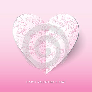 Paper Heart Love Card with Flower Pattern. Template for design g