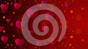 Paper heart shapes decorated red bokeh background for Valentines Day.