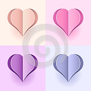 Paper hearts design. Vector symbol of love in shape of hearts for Happy Women`s, Mothers day, birthday greeting card design.