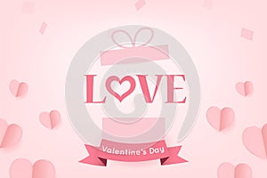 Paper Hearts Float and Red Yarn tied together Soulmate Poster out of the gift box with copy space on pink background. Vector