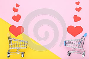 Paper hearts with shopping carts