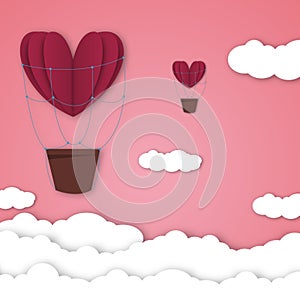 Paper hearts Valentines day vector love art card origami style romantic holiday background romance creative illustration