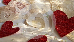 Paper Hearts with Vintage Lace and White Sequins