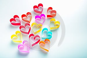 Paper hearts on white background