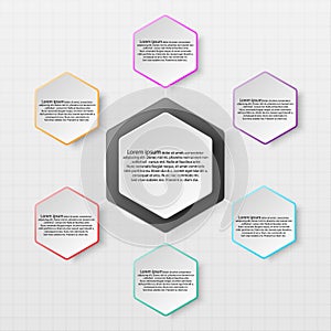 Paper hexagon with colorful edge on drop shadow for website presentation cover poster design infographic illustration