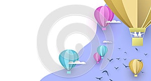 Paper hot air balloon white copy space background