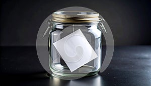 Paper Inside Glass Jar on Black Surface