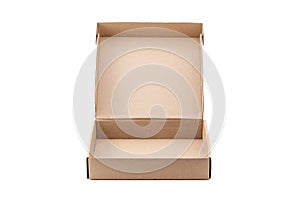 Paper kraft cardboard box open and isolated on white background