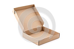 Paper kraft cardboard box open and isolated on white background