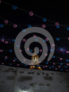 Paper lanterns over nightsky at Complejo Cultural Centro UNSA in historic center of Arequipa Peru photo