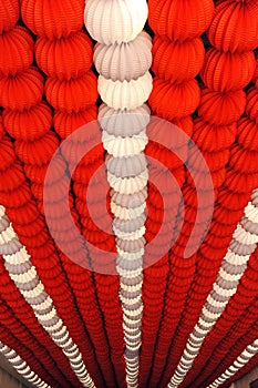 Paper lanterns in a stand (caseta) at the Fair in Seville, feast in Spain photo