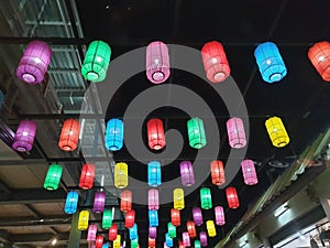 Paper lanterns on the streets of old Asian town