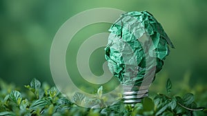 Paper light bulb on green background, Corporate Social Responsibility & x28;CSR& x29;, concepts related to eco-friendly