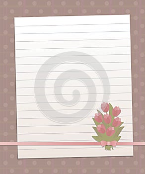 Paper lined sheet on a sweet pink background with vertical and horizontal stripes and round circles pink pearl line bow of pink fl