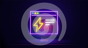 Paper List And neon light sign vector with lightning bolt icon. Glowing bright paper list icon. illustration of a