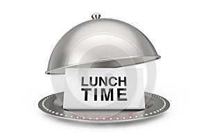 Paper with Lunch Time Sign in Restaurant Cloche. 3d Rendering