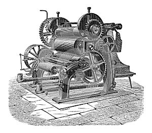 Paper Machine with Three Cylinders, vintage engraving