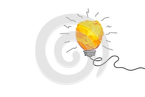 Paper make to light bulb for idea power energy concept on white