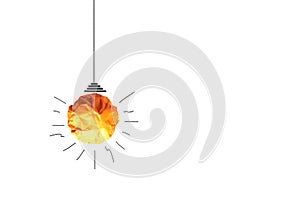 Paper make to light bulb for idea power energy concept on white background