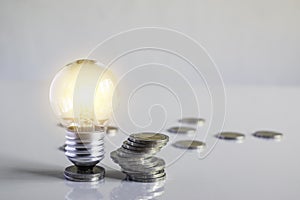 Paper make to light bulb for idea power energy concept on white background