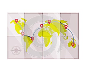 Paper Map with Destination Points as Travel and Tourism Symbol Vector Illustration