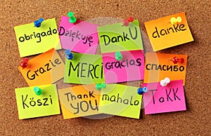 Bulletin Board With Notes Saying `Thank You` In