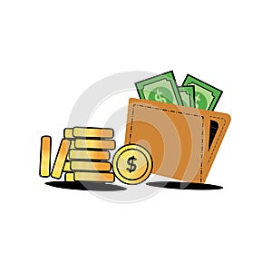 paper and metal wallet and dollar icon graphic illustration vector photo