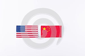 Paper mini flag USA and China. on white background
